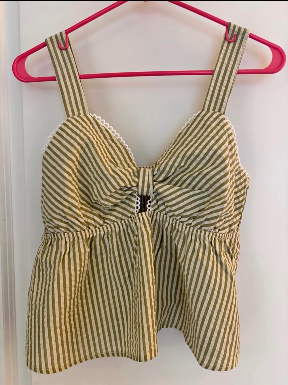 Monteau Olive Green and White Striped Sweetheart Cami